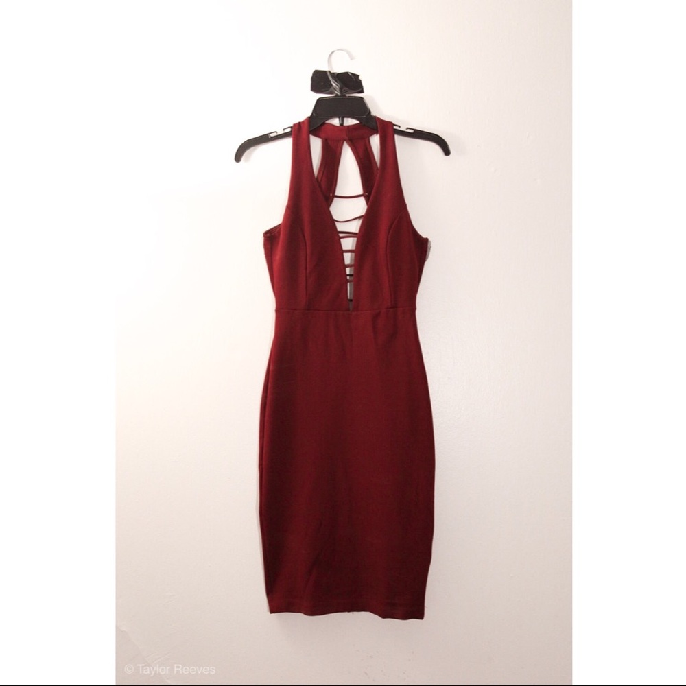 Windsor Red Ladder Cut Out Midi Bodycon Dress